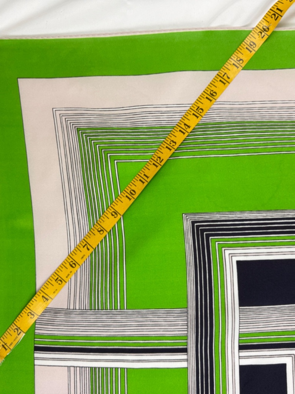 Vintage 1970s Hercolani Scarf Italy Poly Apple Green and Black Squares MCM - Picture 8 of 9